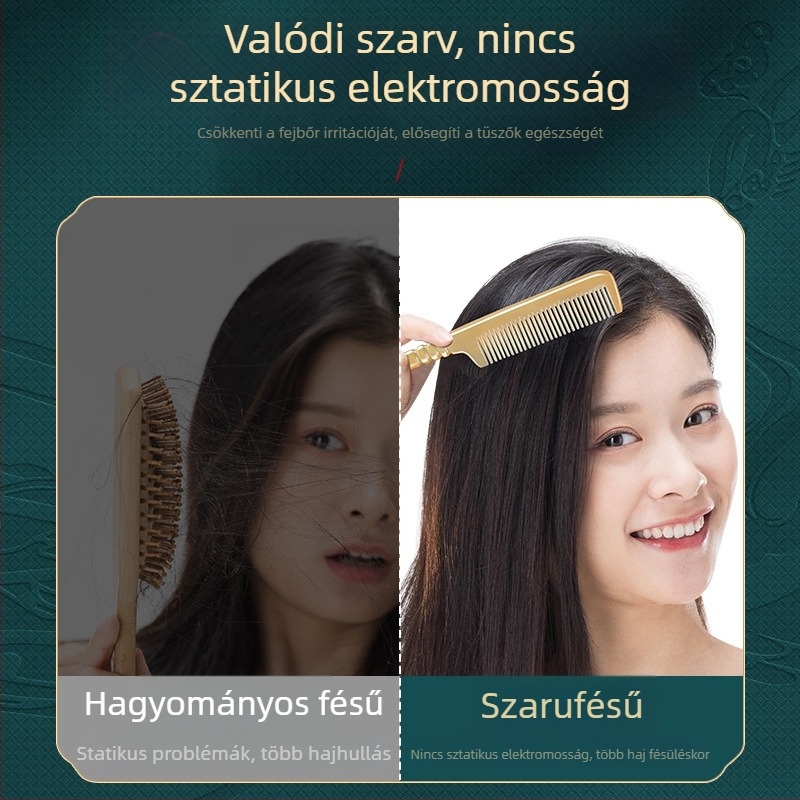Természetes fehér vízibivaly szarvából készült fésű, finom fogú, hegyes végű, hosszú hajhoz, hajformázáshoz