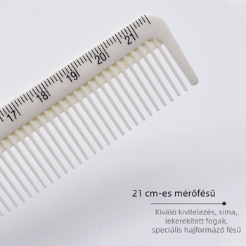 Fodrászati fésű mérőskálával, 21 cm hosszú – gyakorláshoz
