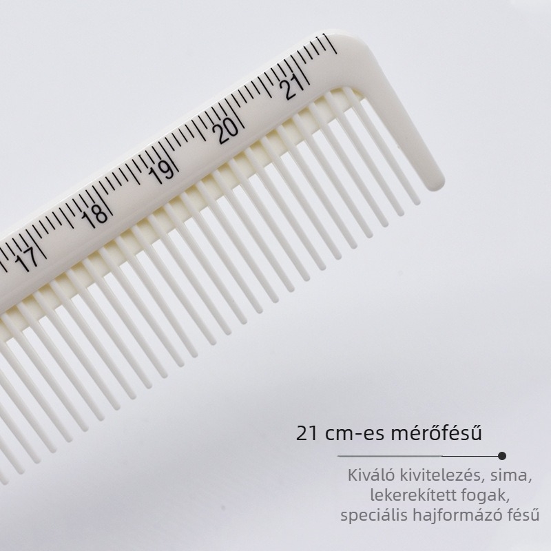 Fodrászati fésű mérőskálával, 21 cm hosszú – gyakorláshoz