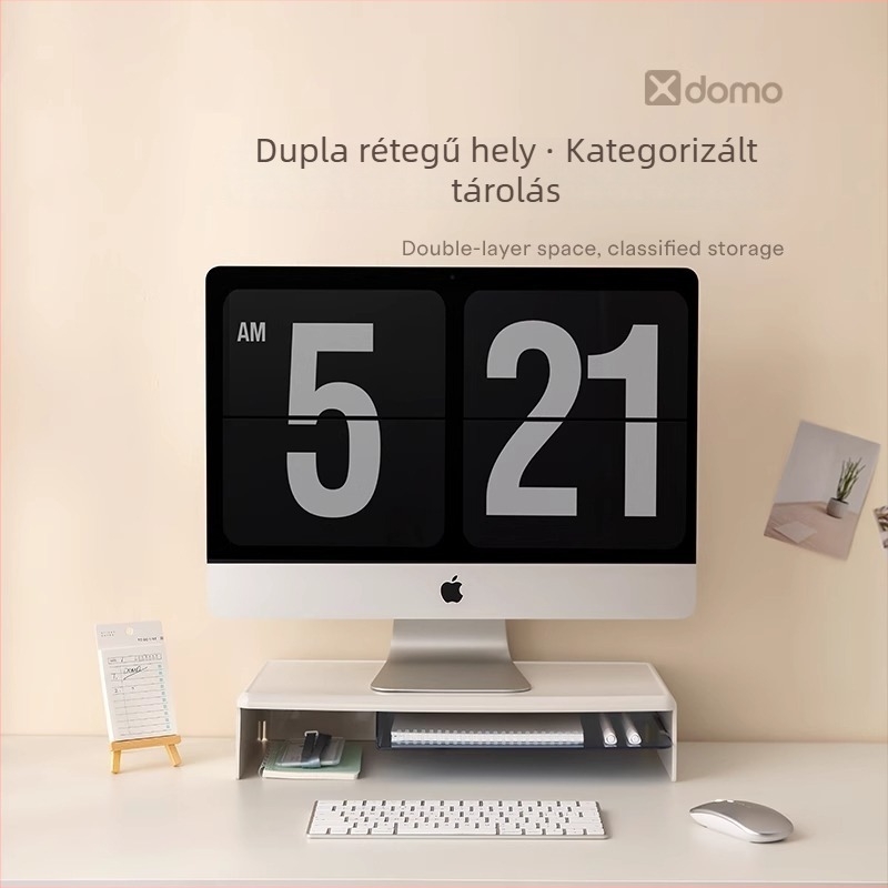 Deli számítógép-monitor emelőállvány kiemelt alappal, asztali tartó és tároló polc