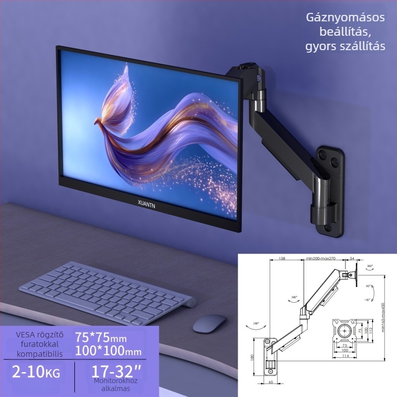 Fali monitorállvány 17–32 hüvelyk, univerzális, emelő mechanizmus