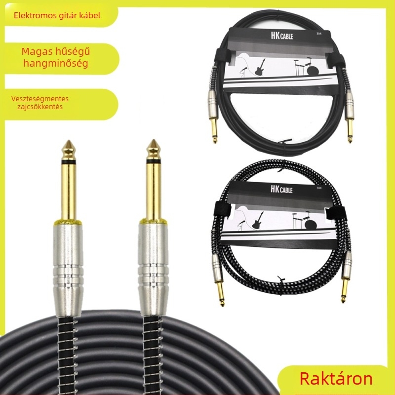 HK gitárkábel, 6,5 mm-es audio kábel elektromos gitárhoz, basszushoz, billentyűzethez és elektronikus dobokhoz — árnyékolt zajcsökkentő kábel