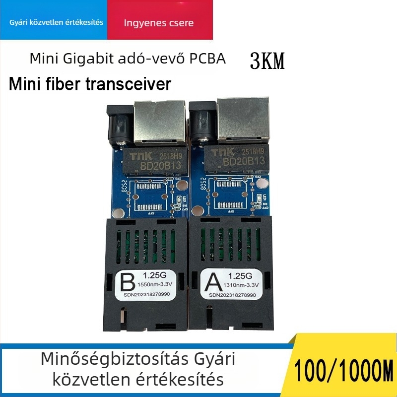 Mini Gigabit Single-Mode Száloptikai transzceiver SC csatlakozóval, 1 optikai port és 1 elektromos port