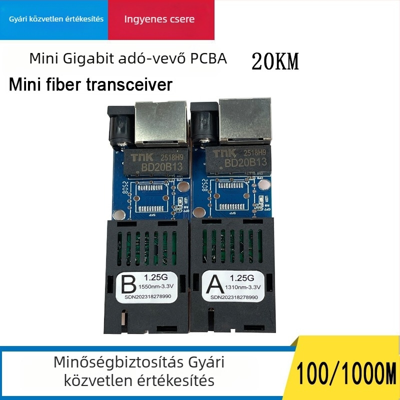 Mini Gigabit Single-Mode Száloptikai transzceiver SC csatlakozóval, 1 optikai port és 1 elektromos port