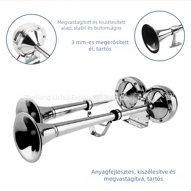 TZ335 304 rozsdamentes acélból készült elektromos légkürt, egy- és kéttubusos kialítással hajókhoz és autókhoz Boathorn