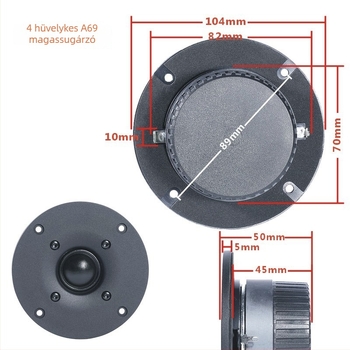 4 hüvelykes selyem-diaphragmás tweeter, Hi-Fi hangfal-egység könyvespolcra vagy álló hangfalhoz, antimagnetikus