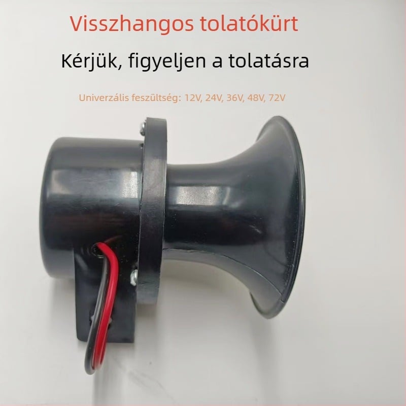 Hátrameneti hangjelző hangszóró, 12V/24V, univerzális teherautókhoz, építőipari járművekhez és elektromos autókhoz