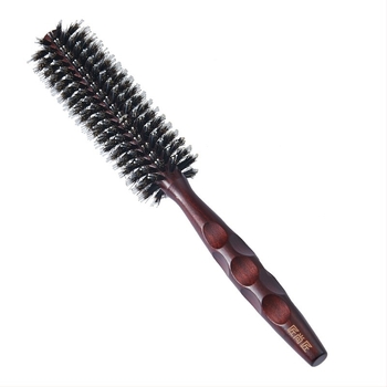 15-20 cm hosszú tömörfa hengeres hajfésű göndörítéshez és formázáshoz, sertésszőrös és nylon sörtékkel