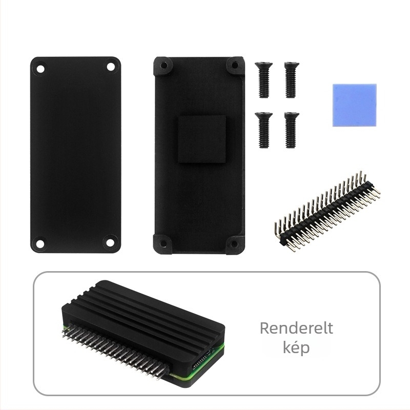 Raspberry Pi Zero 2 W alumínium ötvözetes tokozás hűtőbordával és pinfejével