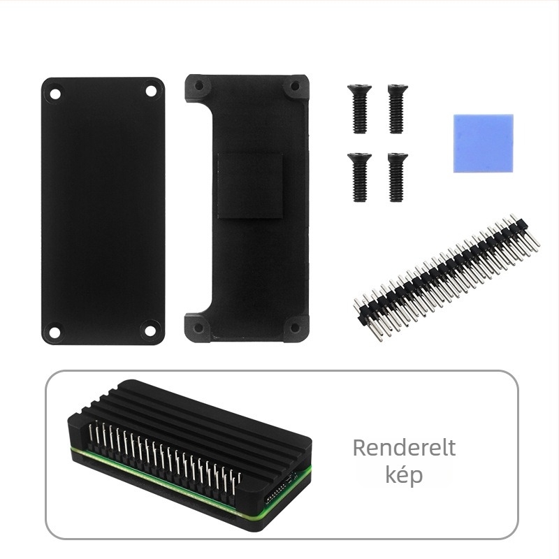 Raspberry Pi Zero 2 W alumínium ötvözetes tokozás hűtőbordával és pinfejével