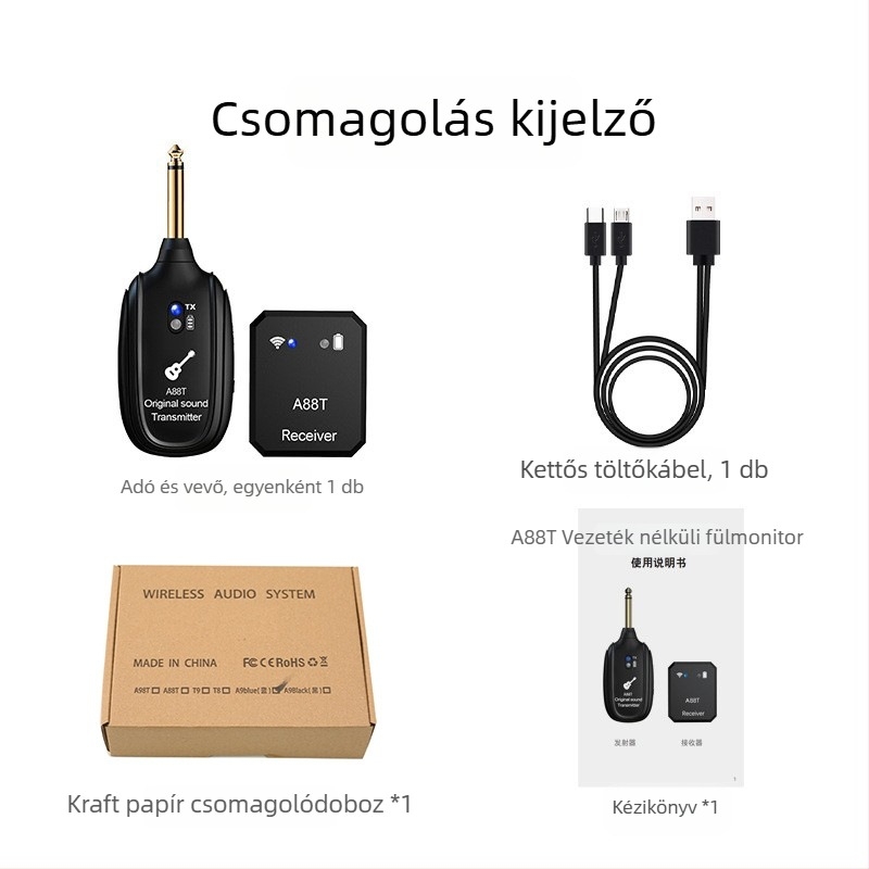 Vezeték nélküli fül-monitor vevő gitárhoz és elektroakusztikus hangszerhez