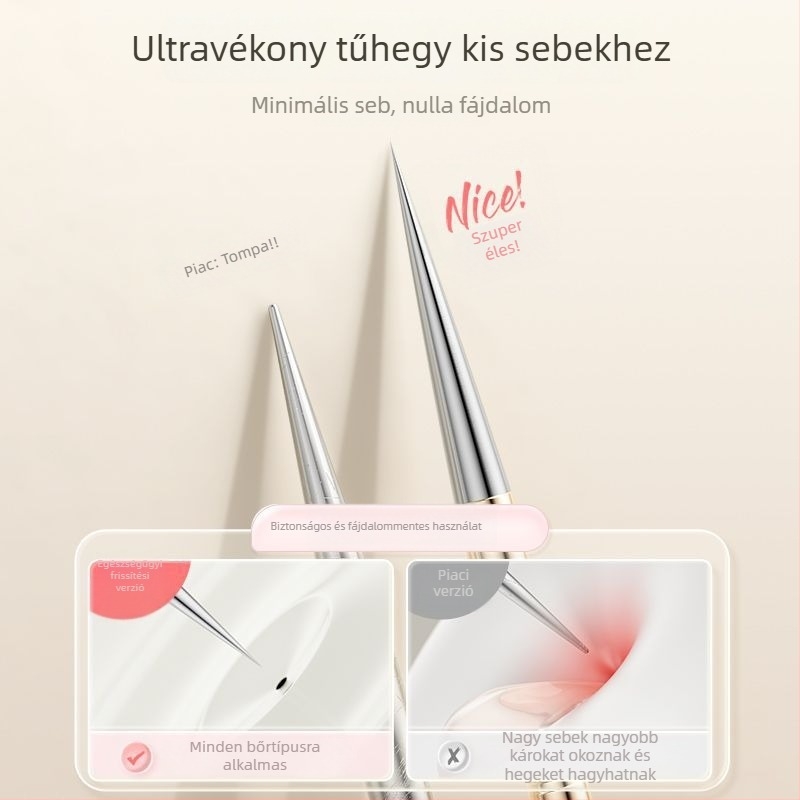 Ultraéles akne-tű rozsdamentes acélból – eszköz pattanások kipréselésére és mitesszerek eltávolítására