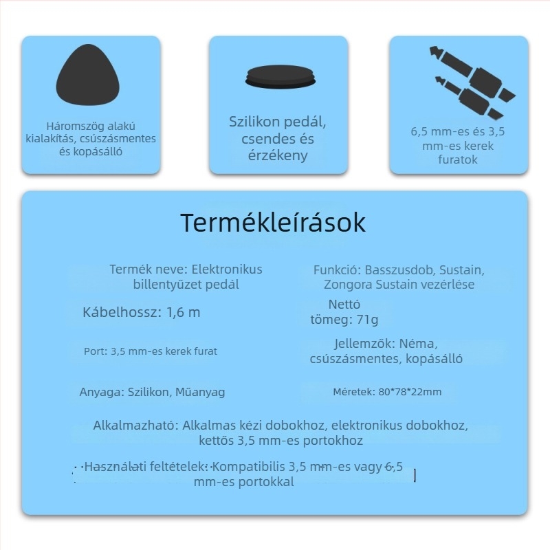 Némító pedál elektronikus billentyűhöz/orgonához, MIDI pedál 3,5 mm-es interfésszel és 6,5 mm-es csatlakozóval