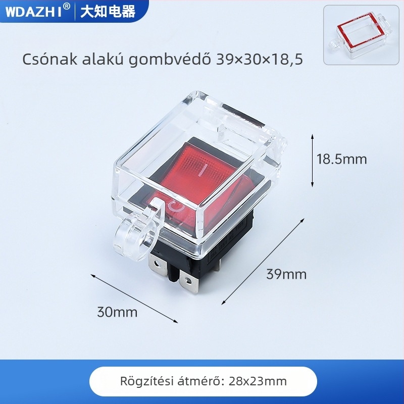 Csónakformájú védőfedél nyomógombos kapcsolóhoz, 4-pin és 6-pin modellhez, por- és vízálló, pánttal és dupla oldalú ragasztóval, univerzális