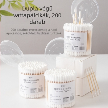 Kétoldalas vattapálcikák, csúcsos és kerek véggel, dobozos kiszerelésben, 200 darab
