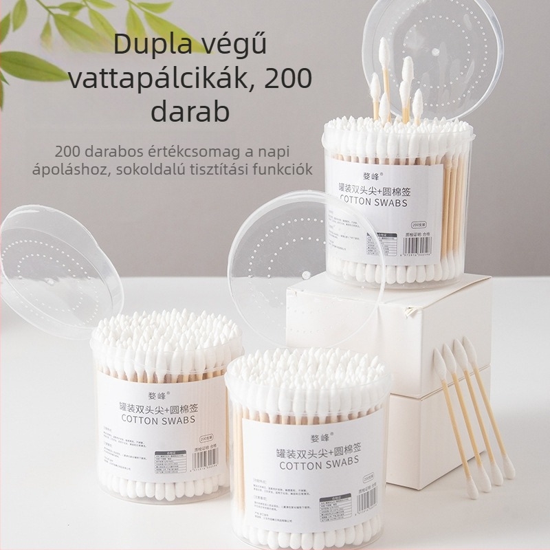 Kétoldalas vattapálcikák, csúcsos és kerek véggel, dobozos kiszerelésben, 200 darab