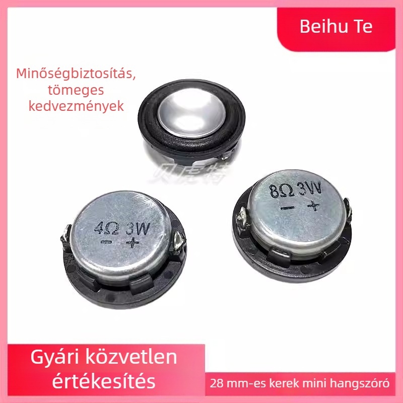 28 mm ultra vékony kör hangszóró, teljes tartomány, 4 Ω / 3 W és 8 Ω / 3 W