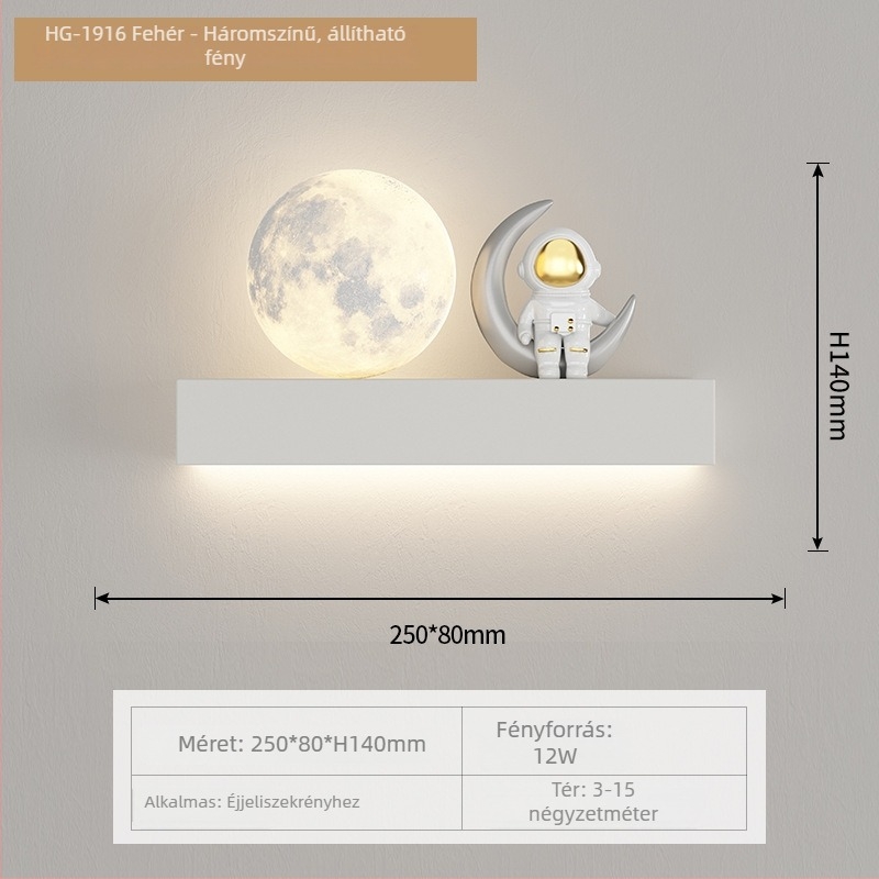 Hold alakú falikar gyerekszobába – modern minimalist dizájn űrhajós rajzfilmfigurával, fiúknak és lányoknak