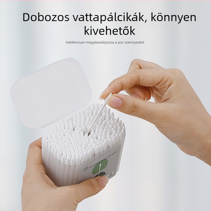 Kétoldalas pamutpálcika dobozos csomagolásban, sminkhez, fertőtlenítéshez és fül tisztításához
