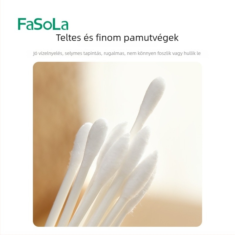 FaSoLa egyszer használatos fültisztító pálcikák, kétoldalas, sminkhez és fültisztításhoz, hordozható higiénikus bambusz gyapotpálcák, egyenként csomagolva