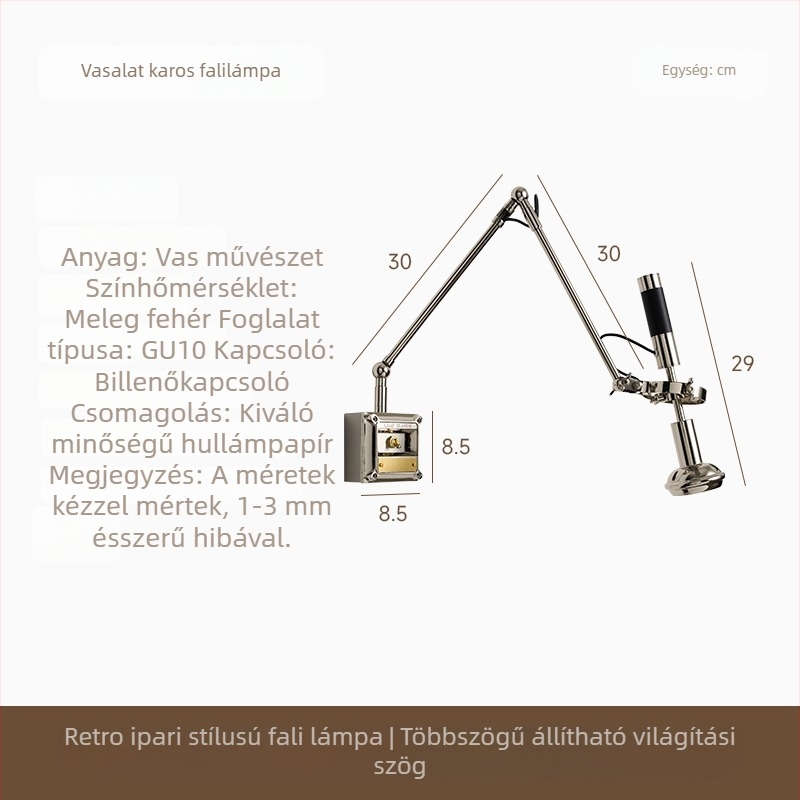 Retro ipari stílusú fali lámpa hajlított karral, kávézóba, hálószobába és előszobába – kreatív tervező lámpa