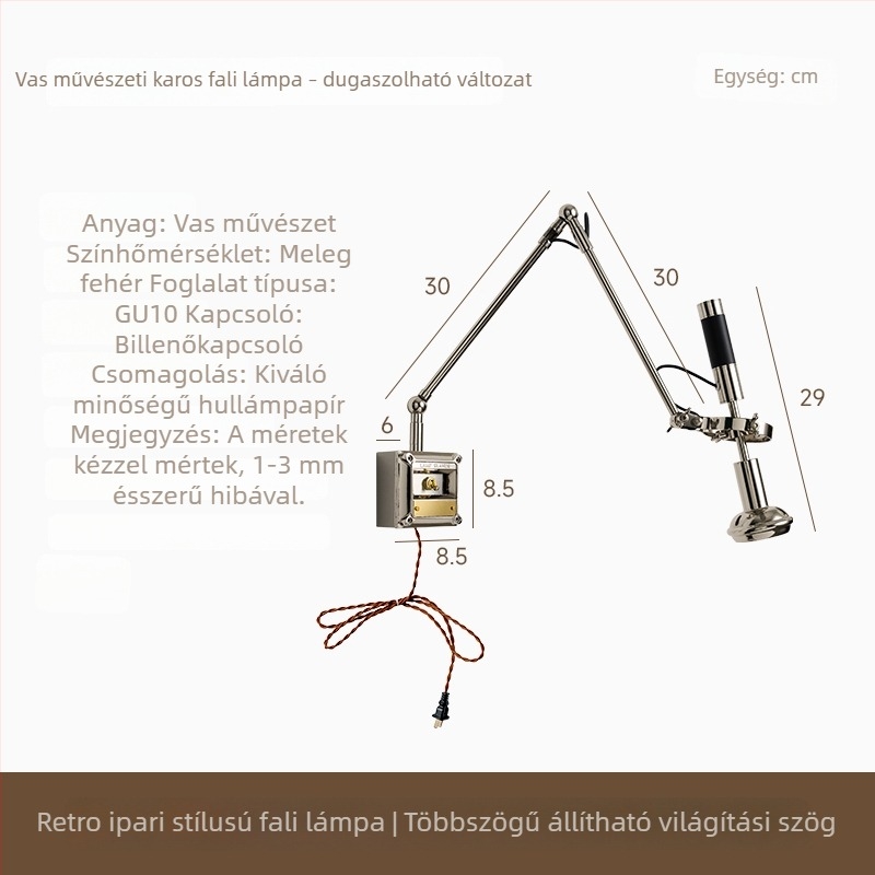 Retro ipari stílusú fali lámpa hajlított karral, kávézóba, hálószobába és előszobába – kreatív tervező lámpa