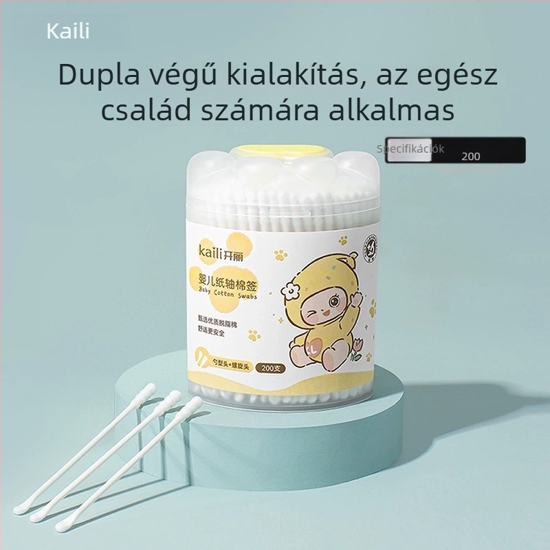 Kaili Baba pamutpálcikák, kis fejű, dupla végű, orr- és fültisztításhoz, kozmetikai pamutpálcikák, 200 darab