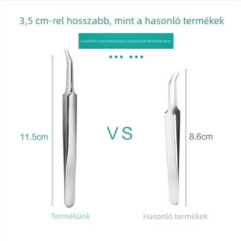 Kétfejű rozsdamentes acnéeszközkészlet, 6 darab, tartalmaz akne tűket, mitesszer-kinyomót és csipesszt.