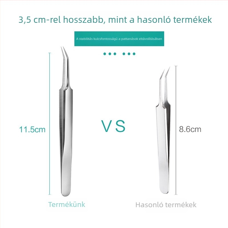 Kétfejű rozsdamentes acnéeszközkészlet, 6 darab, tartalmaz akne tűket, mitesszer-kinyomót és csipesszt.