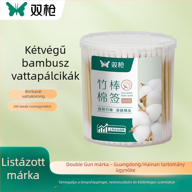 Dupla végű bambusz vattapálcikák, 200 db, fémdobozos, egyszer használatos, sminkhez és fül tisztításához