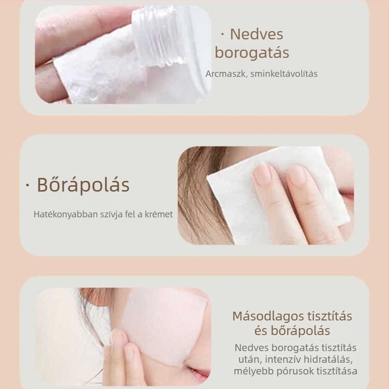 Hajlékony nedves sminkeltávolító vattakorongok arcra, 120 db, gyengéd arcápolás, 100% pamut