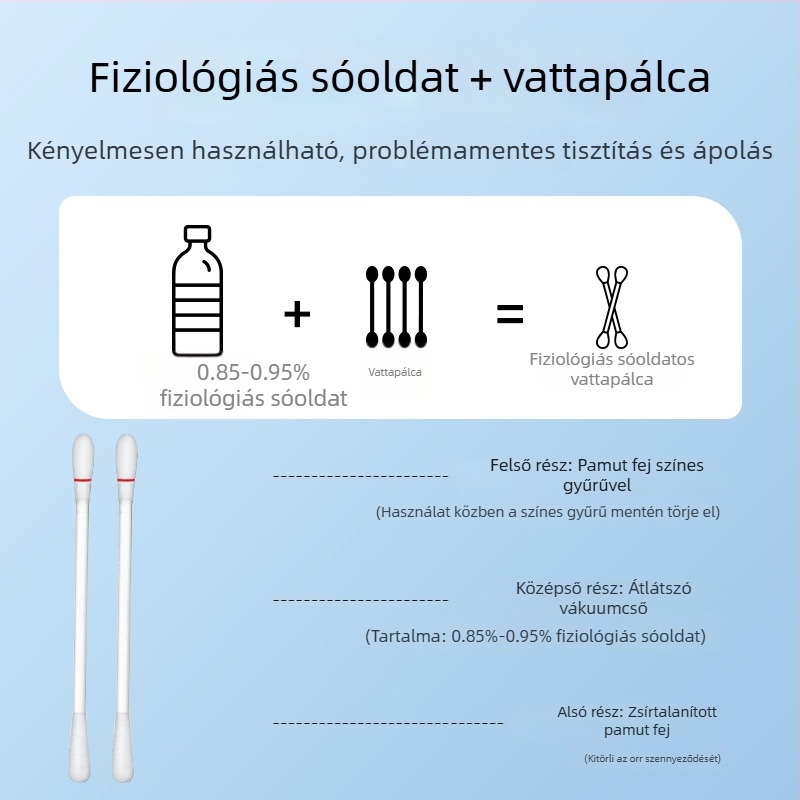 Fiziológiás sóoldatos vattapálcikák szem és orr tisztítására, egyszer használatos