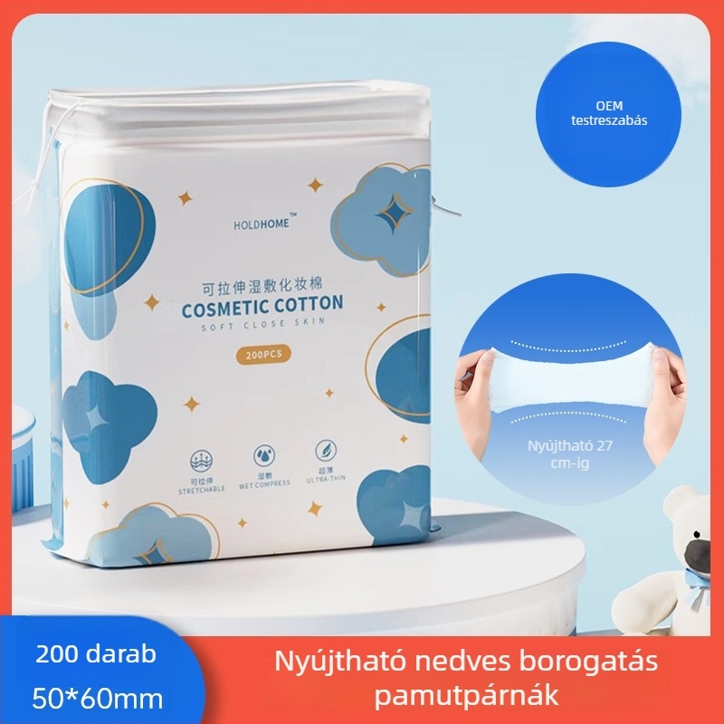 Nyújtható nedves kompressziós vattakorongok, 200 db, vékony arcápolási korongok sminklemosáshoz