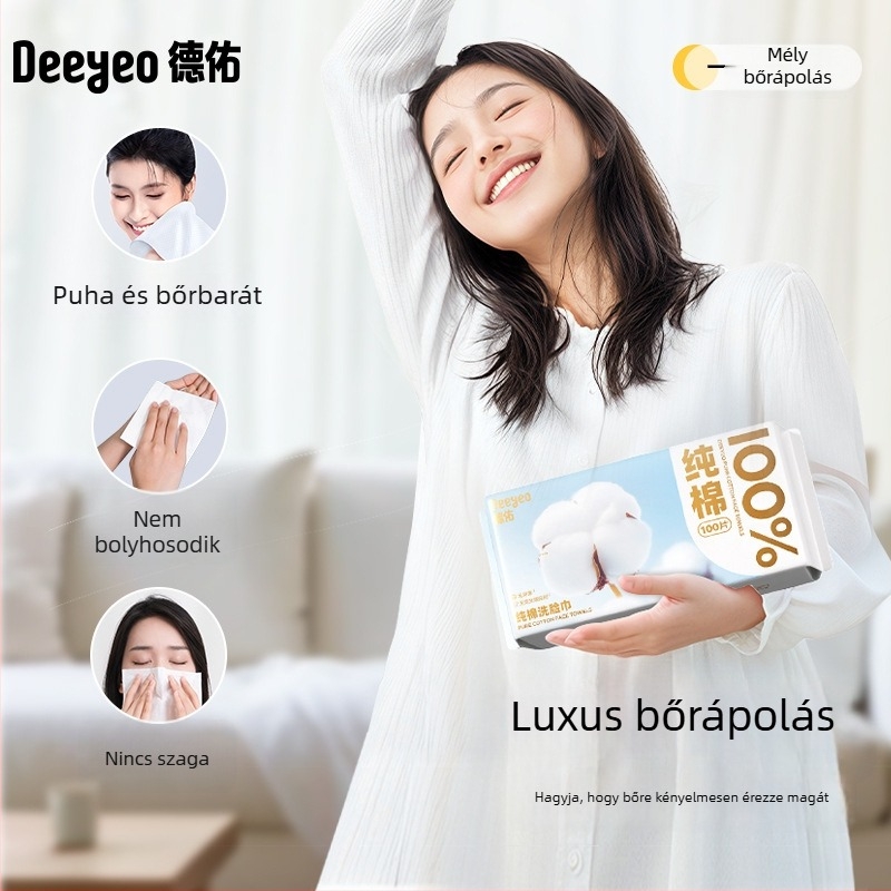 Deyou 100% pamut arc tisztító törlőkendő, egyetlen használatra, vastagabb és nagyobb