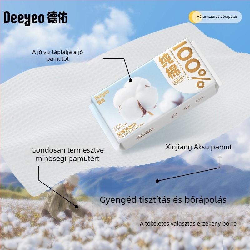 Deyou 100% pamut arc tisztító törlőkendő, egyetlen használatra, vastagabb és nagyobb