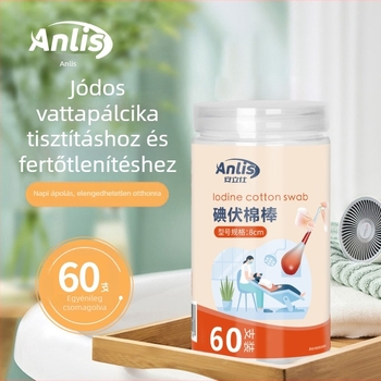 Jódoforos vattapálcikák, 60 darab, orvosi egyedi használatú, steril fertőtlenítéshez