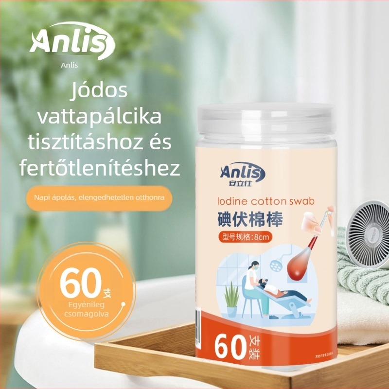 Jódoforos vattapálcikák, 60 darab, orvosi egyedi használatú, steril fertőtlenítéshez