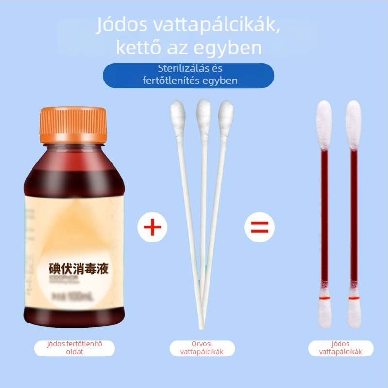 Jódoforos vattapálcikák, 60 darab, orvosi egyedi használatú, steril fertőtlenítéshez