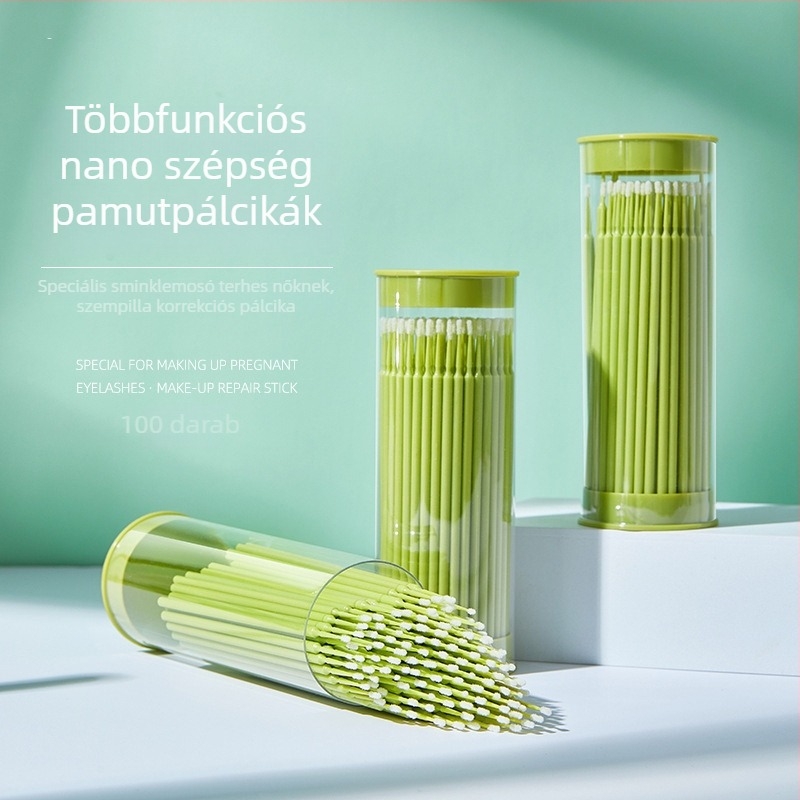 100 db kozmetikai nano vattapálca szempilla-hosszabbításhoz, hordozható dobozban