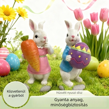 Pastorális nyúl gyanta-szobor, kertdekoráció húsvétra