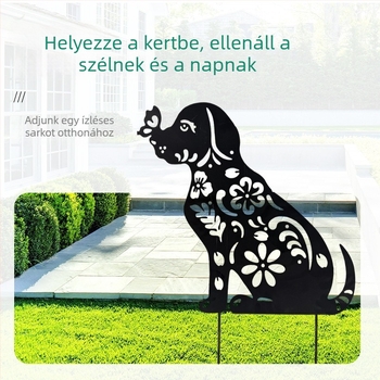 Kutyas sziluettjéből készült fém dekorfigura kültéri kerthez, lyukasztott dizájn, színváltoztatható felülettel