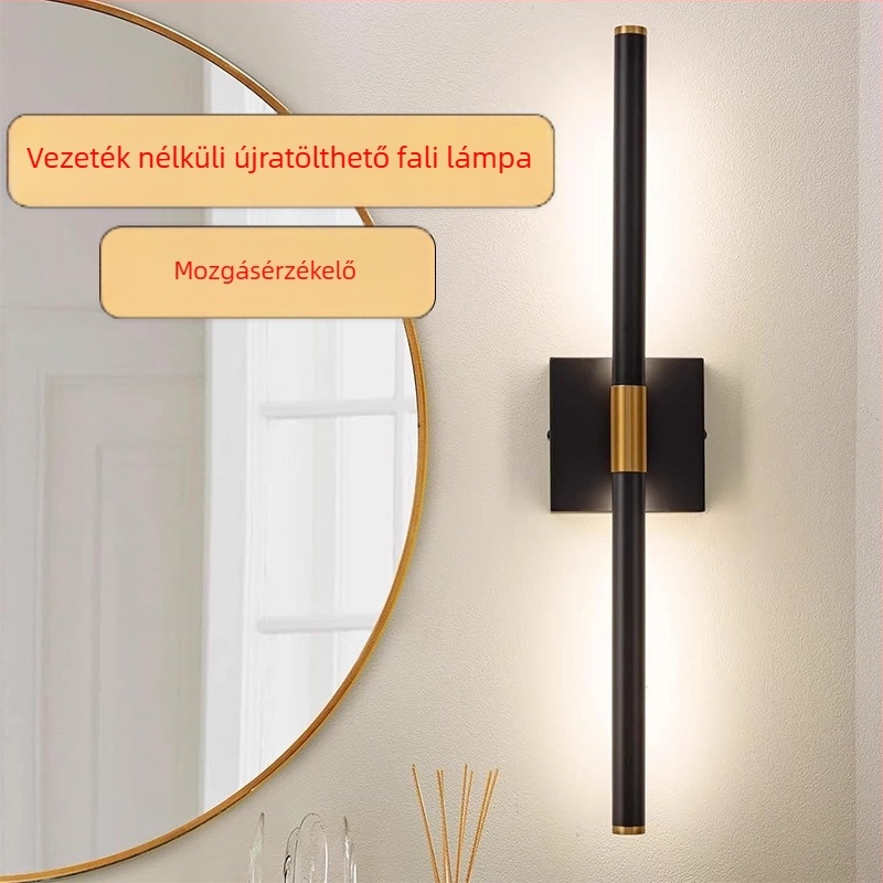 Tölthető falikar hosszú csíkos dizájn, modern luxus, érintéses és távirányítós fényerő-szabályozás a nappaliba, hálószobába és sminkasztalhoz.