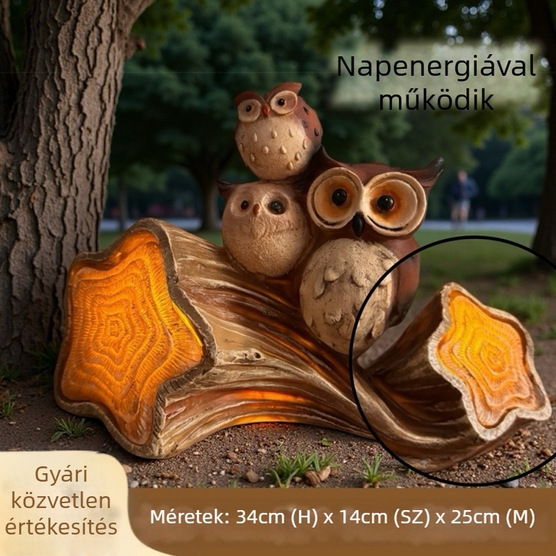 Napelemes bagoly dekoratív kiegészítő kerthez, udvarra és teraszra