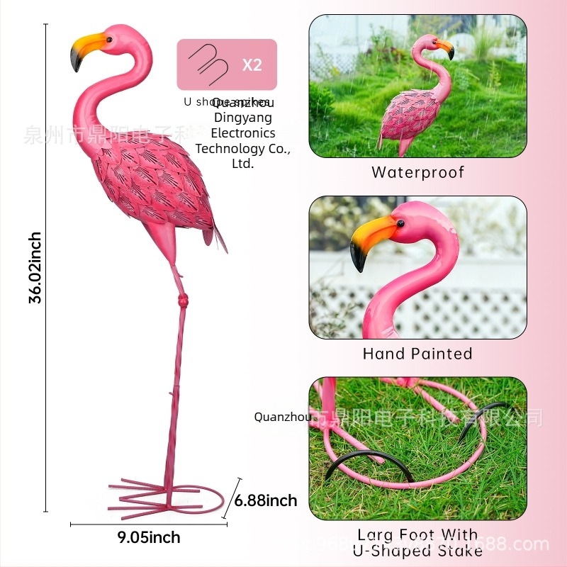Imitált fém flamingó díszfigura kültéri kertekhez és udvarokhoz, vasból készült művészi dekoráció esküvőkhöz és rendezvényfotózáshoz