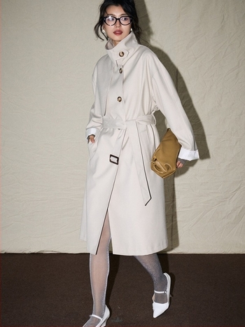 Női koreai stílusú oversized középhosszú trench kabát álló gallérral