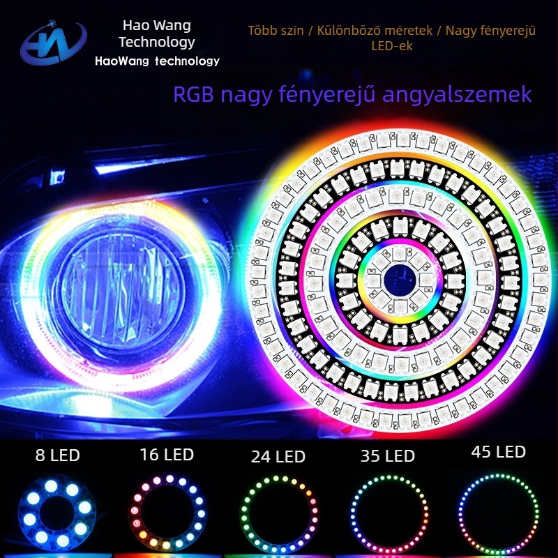 WS2812B Nagy fényerő jű gyűrű beépített IC-vel, teljes színű kör LED‑plat, egyetlen pont vezérlés, Angel Eye