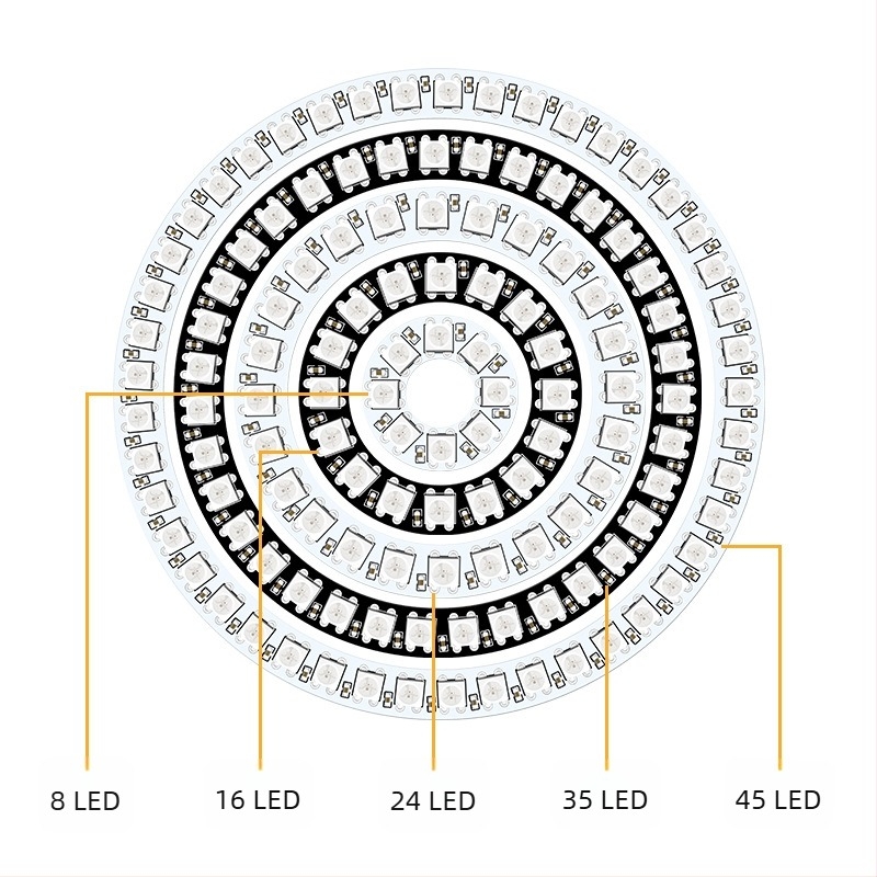 WS2812B Nagy fényerő jű gyűrű beépített IC-vel, teljes színű kör LED‑plat, egyetlen pont vezérlés, Angel Eye