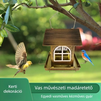 Fém madáretető, függő kivitelben, kültéri kertdekoráció