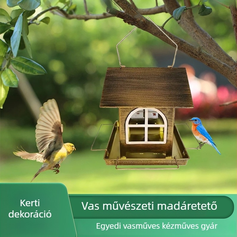 Fém madáretető, függő kivitelben, kültéri kertdekoráció