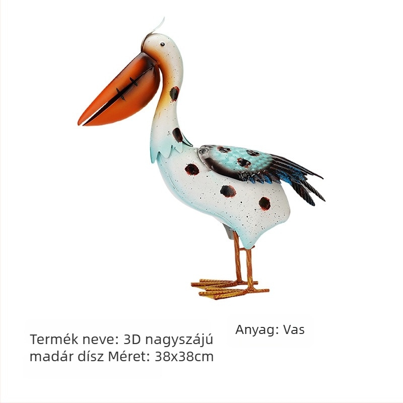Fém pelikán kerti szobor, kültéri dekoráció
